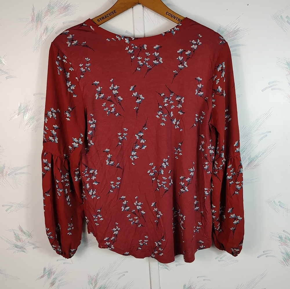 LOFT Outlet Red Floral Long Sleeve Blouse SP - Picture 7 of 9